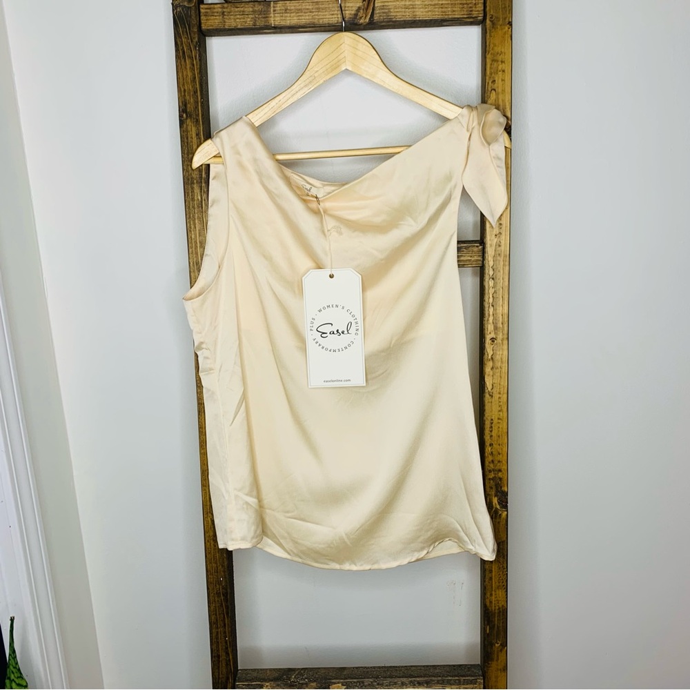 Easel Tie Shoulder Ivory Blouse